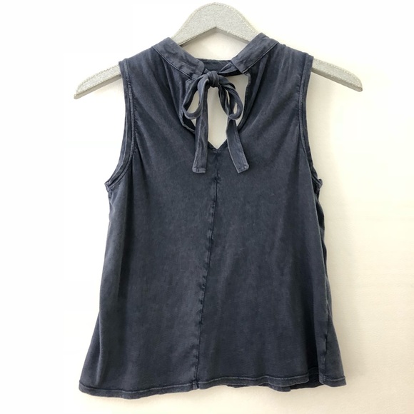 Lou & Grey Navy Keyhole Cutout Tie Neck Tank Top - Picture 8 of 8